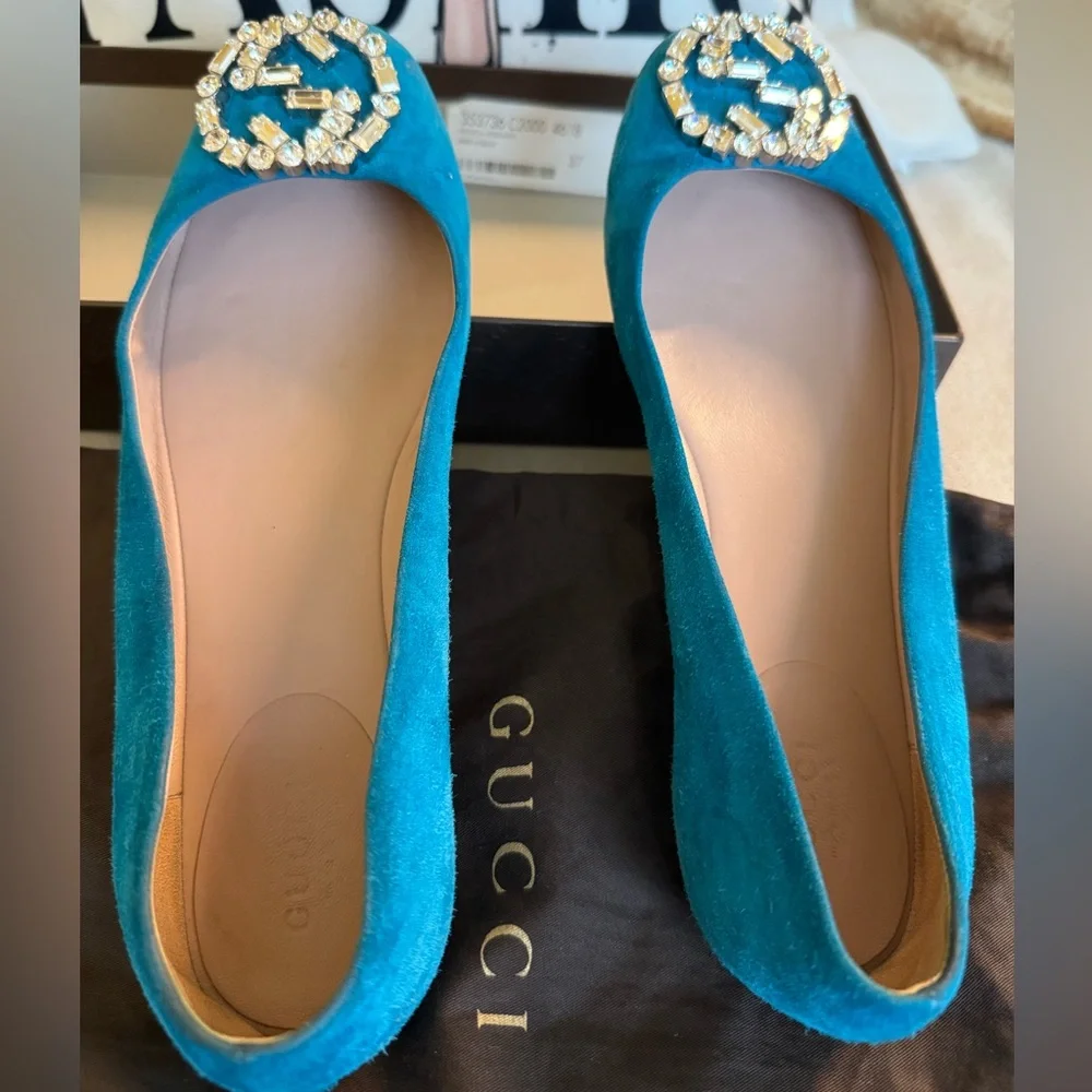 Gucci Turquoise Crystal Embellished Flats - Picture 3 of 8